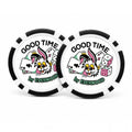 Two premium casino style poker chip golf ball markers for putting green.