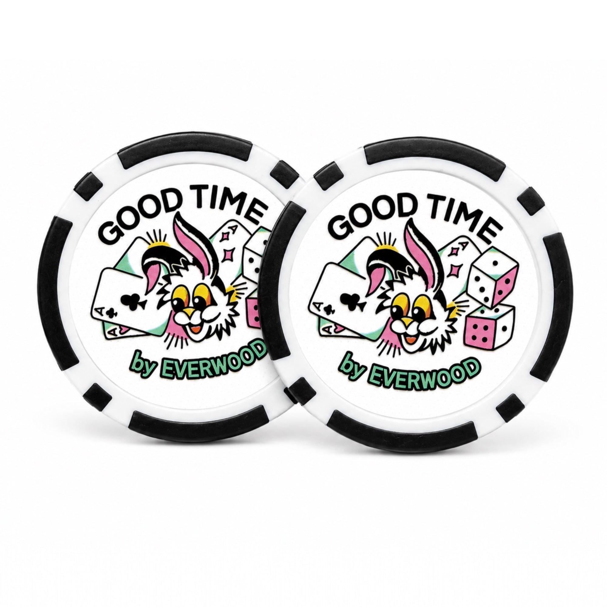 Two premium casino style poker chip golf ball markers for putting green.