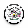 Premium golf ball marker poker chip with vibrant casino artwork and durable lightweight design