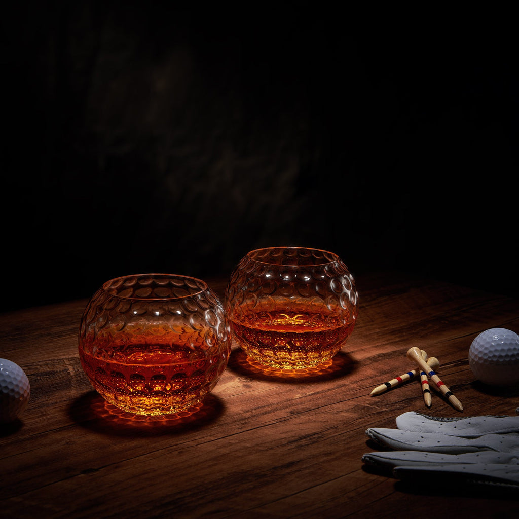 Golf ball shaped 15oz whiskey glass with detailed dimples for premium spirits and home bars — view 4