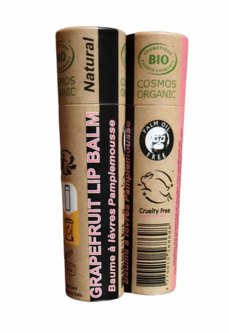 Organic pink grapefruit lip balm in eco-friendly push-up paper tube packaging — view 4