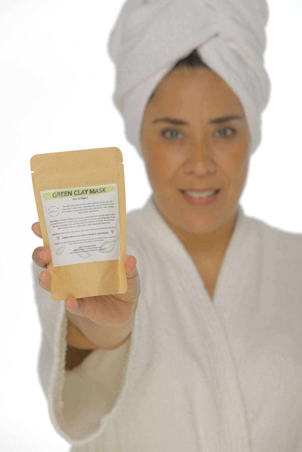 All-natural green clay facial mask powder packaged in an eco-friendly kraft paper bag. — view 5