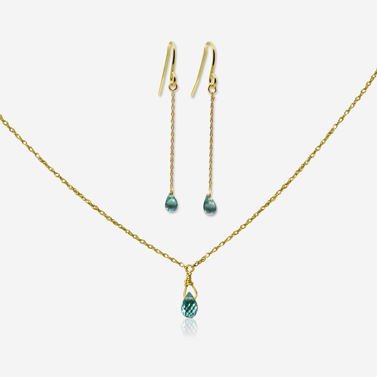 Green Apatite Jewelry Set | Earrings & Necklace | 14K Gold-0