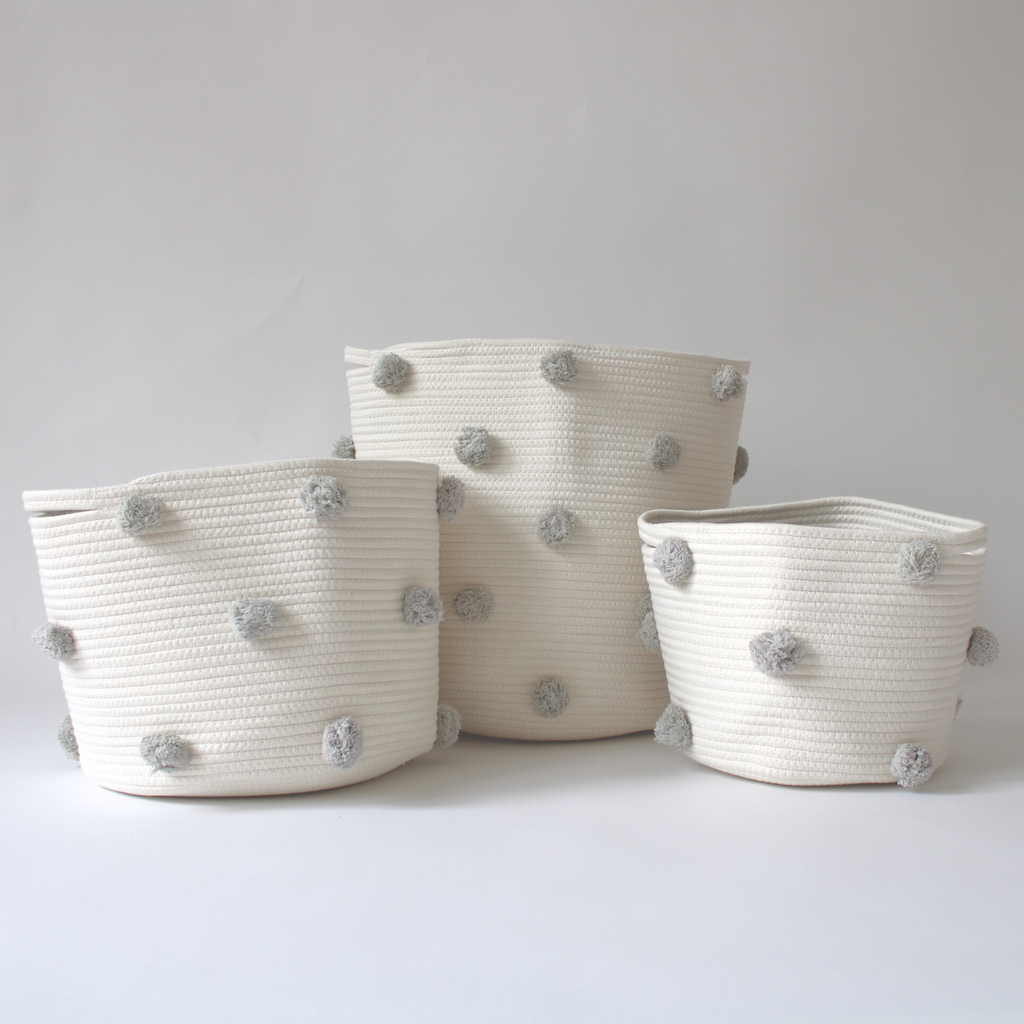 Grey Pom Basket - Medium-2