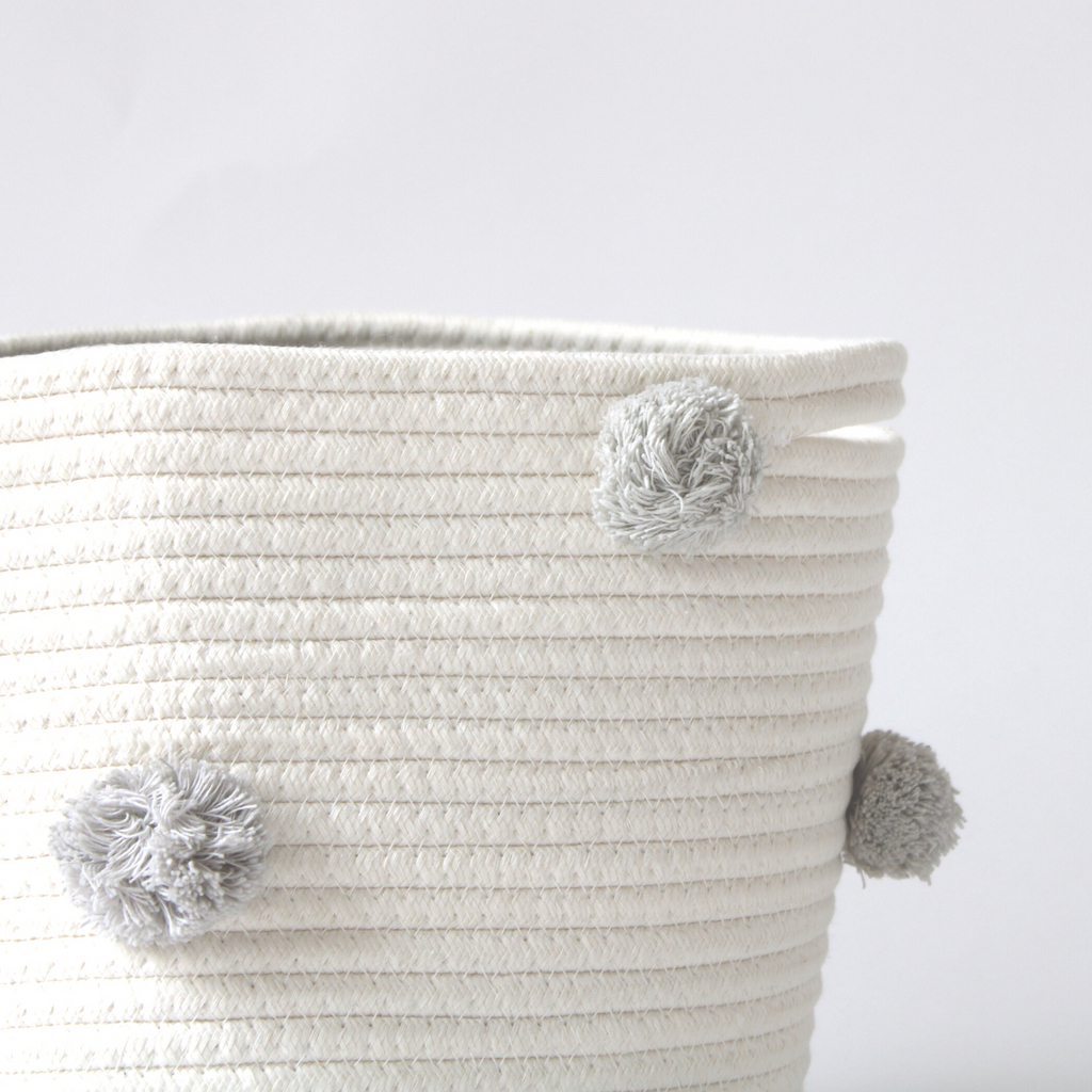 Grey Pom Basket - Medium-1
