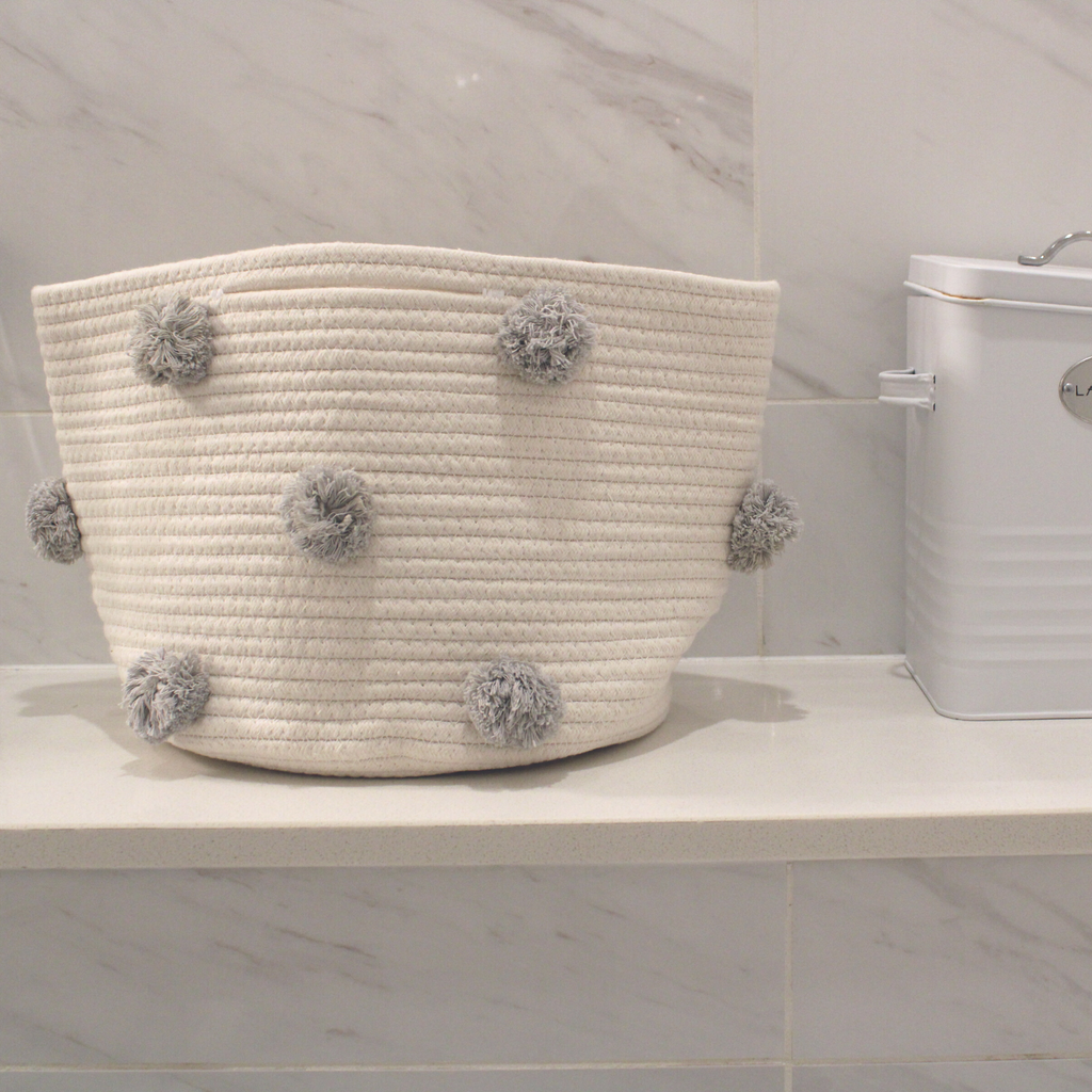 Grey Pom Basket - Medium-3