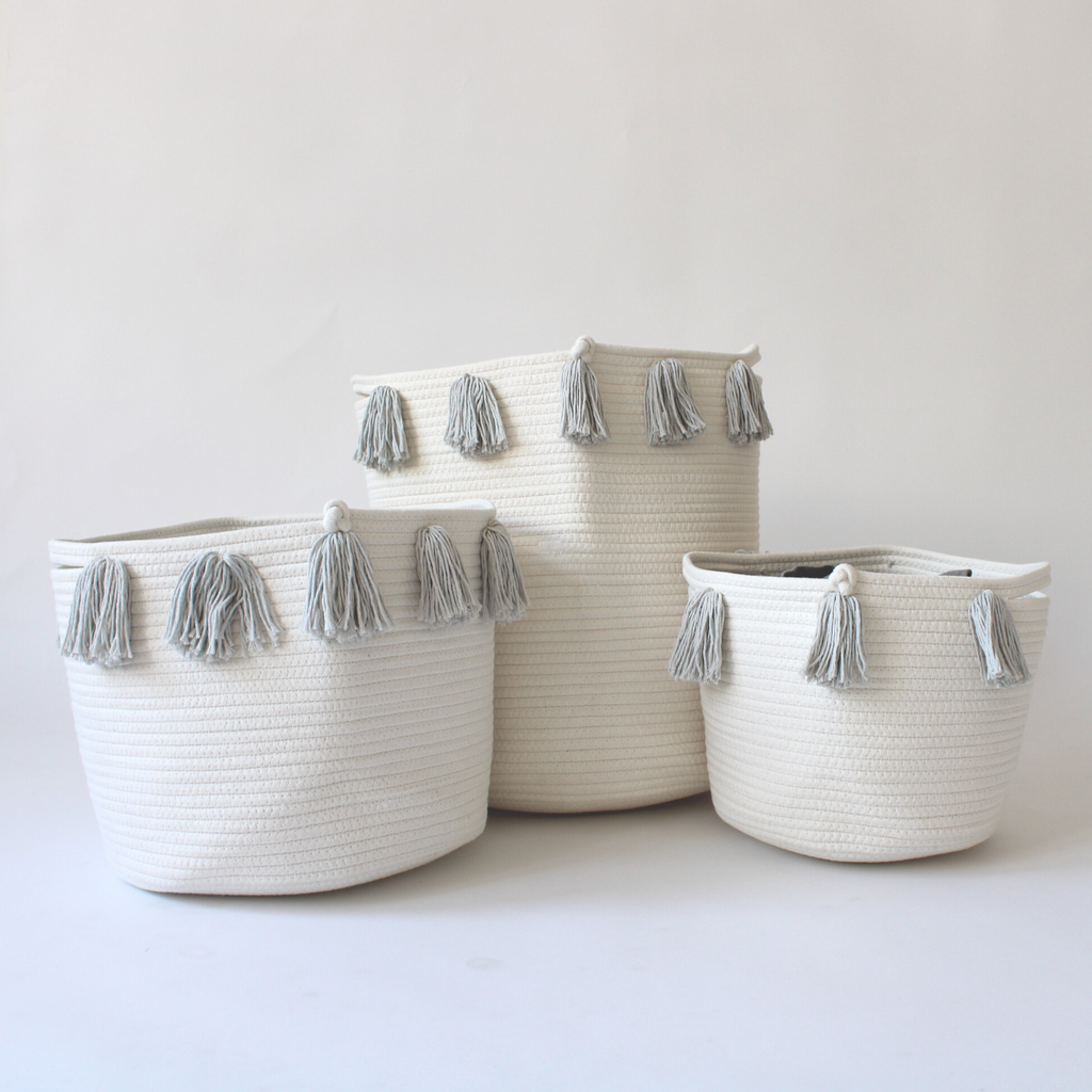 Grey Tassel Basket - Medium-2