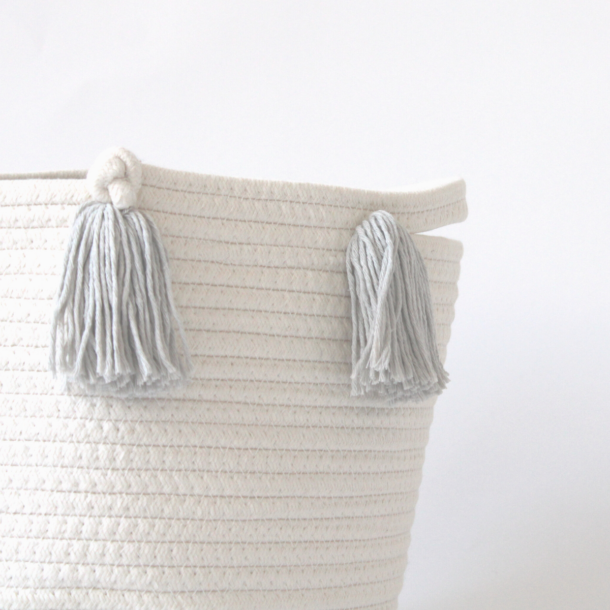 Grey Tassel Basket - Medium-1