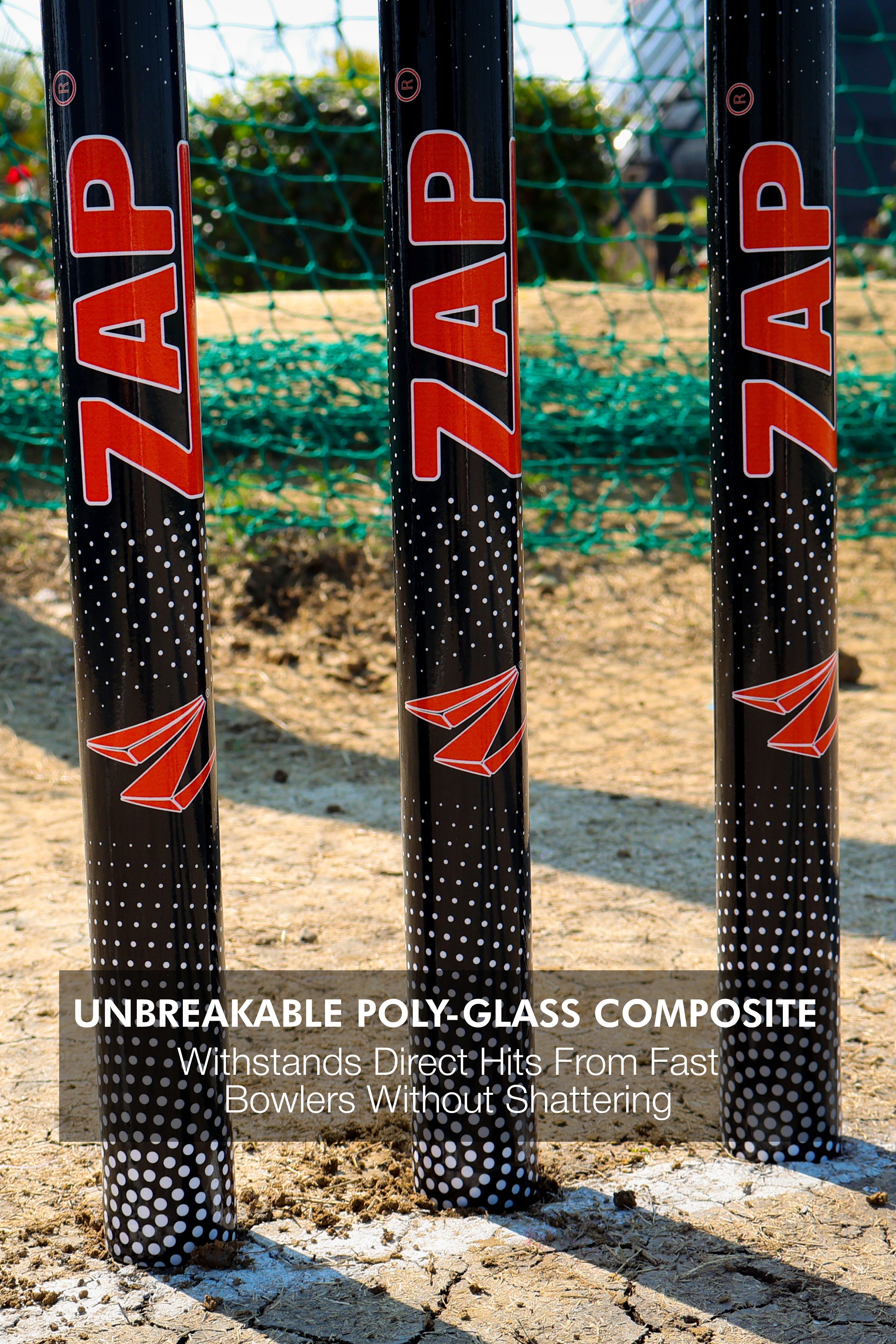 ZAP Apex LED cricket stumps set with glowing red lights bails and tough plastic construction — view 5