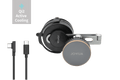 Active cooling car phone mount with premium metal arm and sleek black silicone charging pad