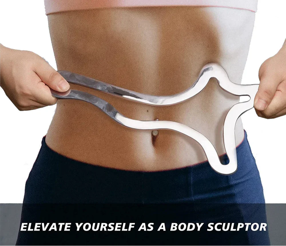 Silver stainless steel Gua Sha scraping massage tool with ergonomic curved edges for body sculpting — view 2