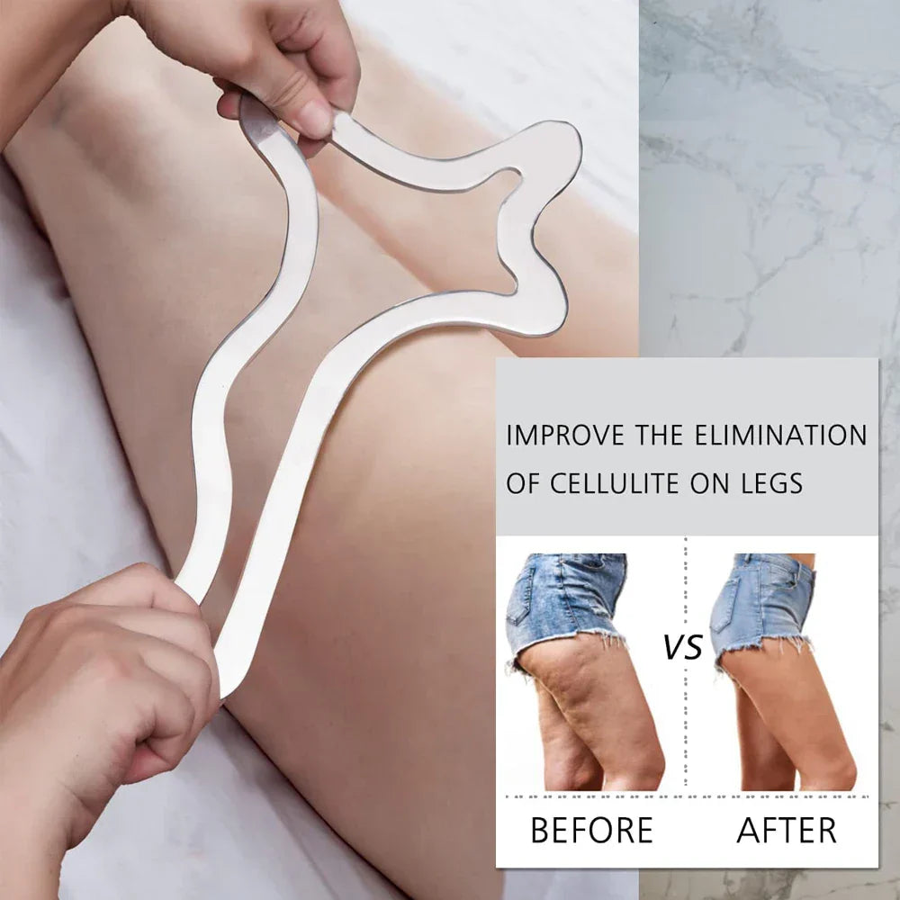 Silver stainless steel Gua Sha scraping massage tool with ergonomic curved edges for body sculpting — view 4