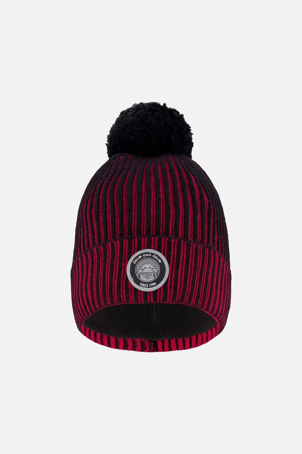Lined Knit Pompom Hat Red And Black-0