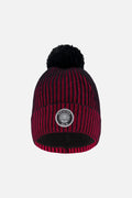 Lined Knit Pompom Hat Red And Black-0