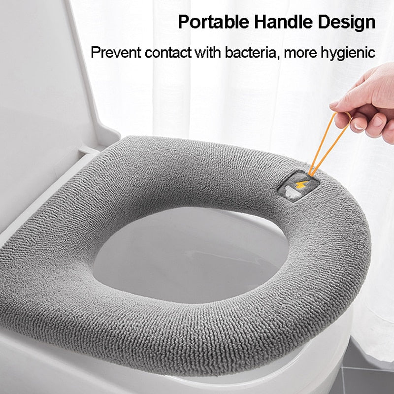 Gray thick plush winter warm toilet seat cover mat in soft polyacrylonitrile fiber — view 4