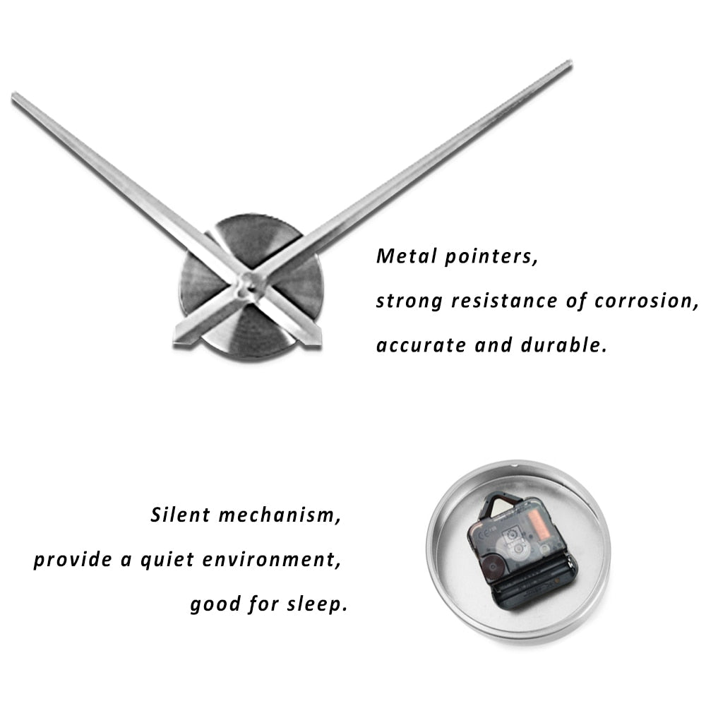 Oversized 3D DIY wall clock with reflective acrylic mirror finish and sleek metal pointers. — view 2