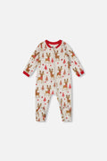 One-Piece Organic Cotton Pajama Beige Girly Reindeer Print-0
