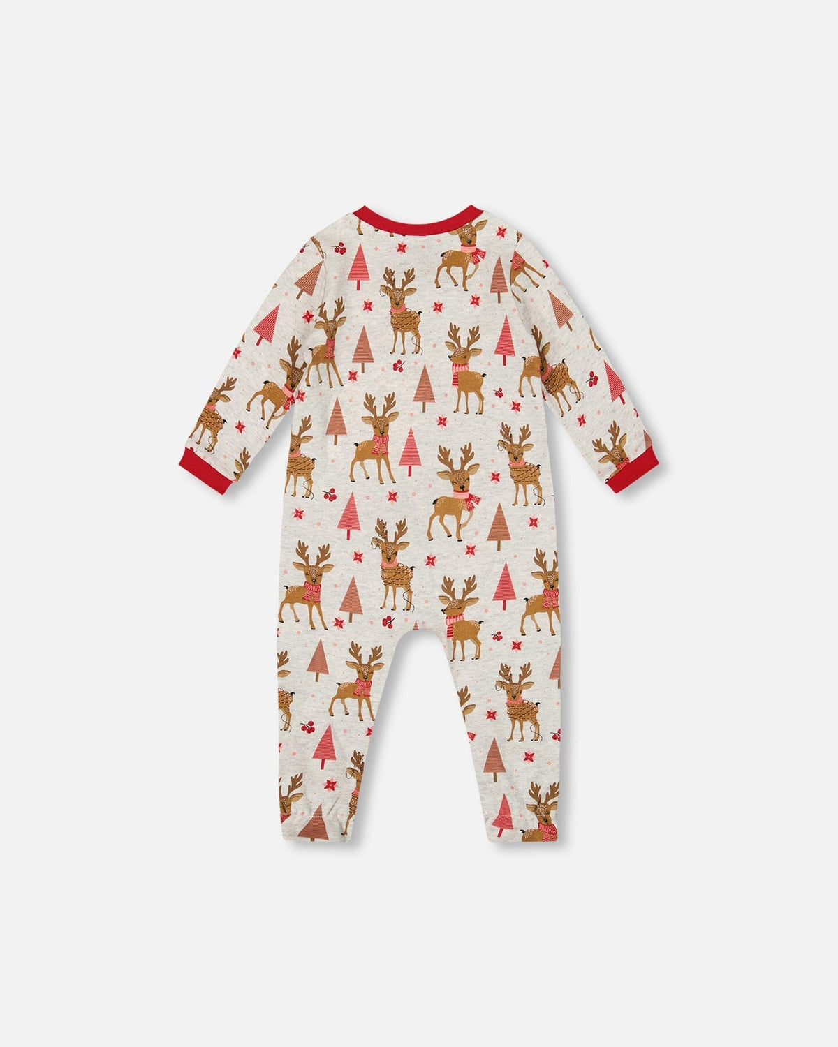 One-Piece Organic Cotton Pajama Beige Girly Reindeer Print-1