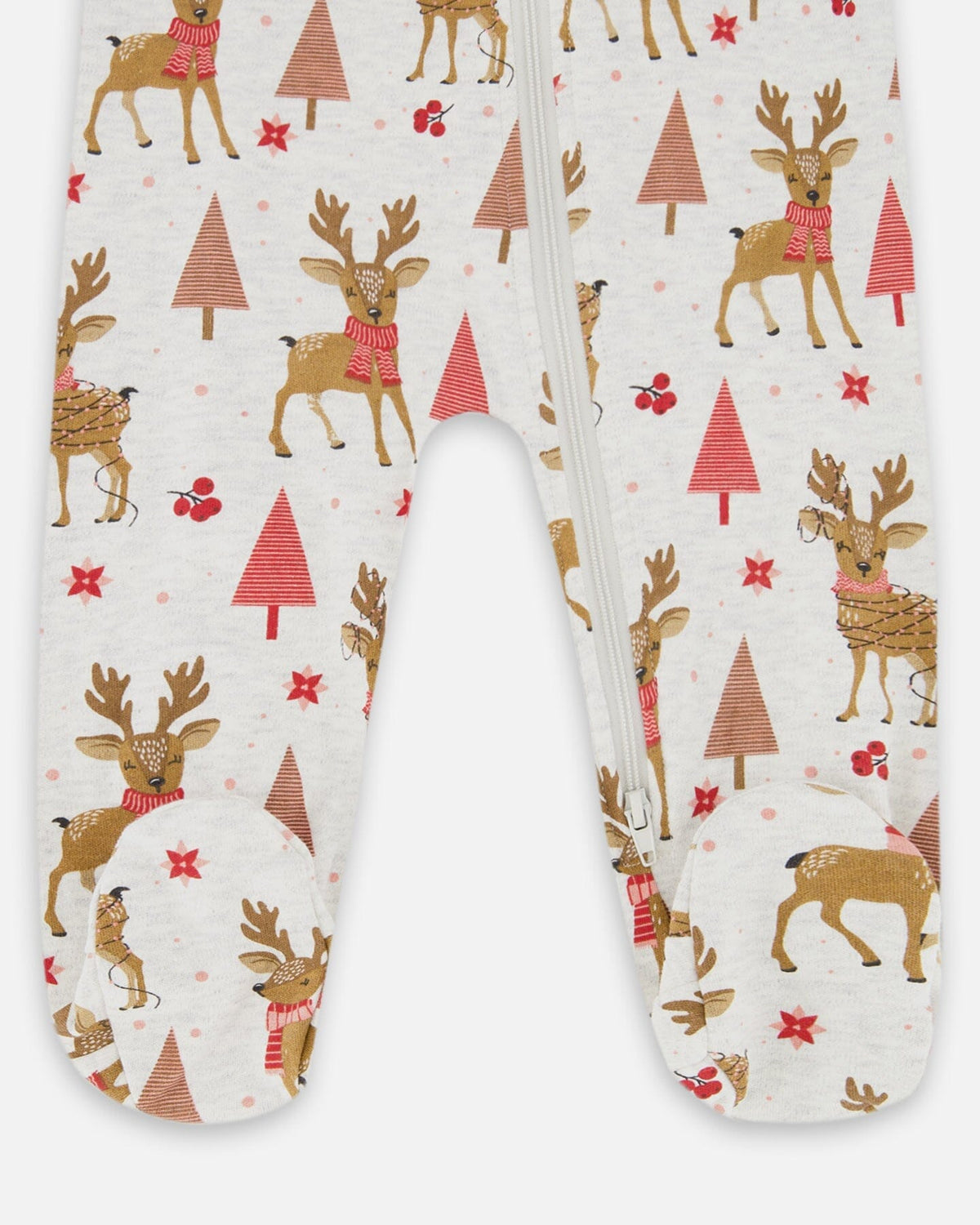 One-Piece Organic Cotton Pajama Beige Girly Reindeer Print-2