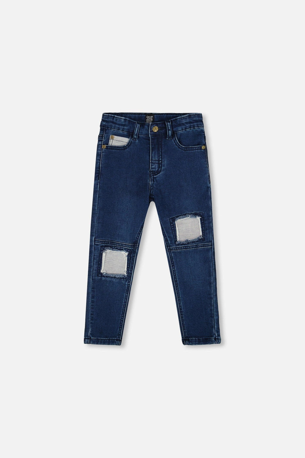 French Terry Blue Denim Pants With Contrasting Patch-0