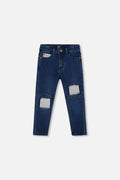French Terry Blue Denim Pants With Contrasting Patch-0