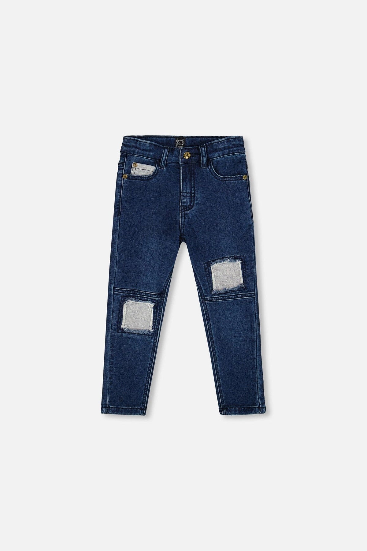 French Terry Blue Denim Pants With Contrasting Patch-0