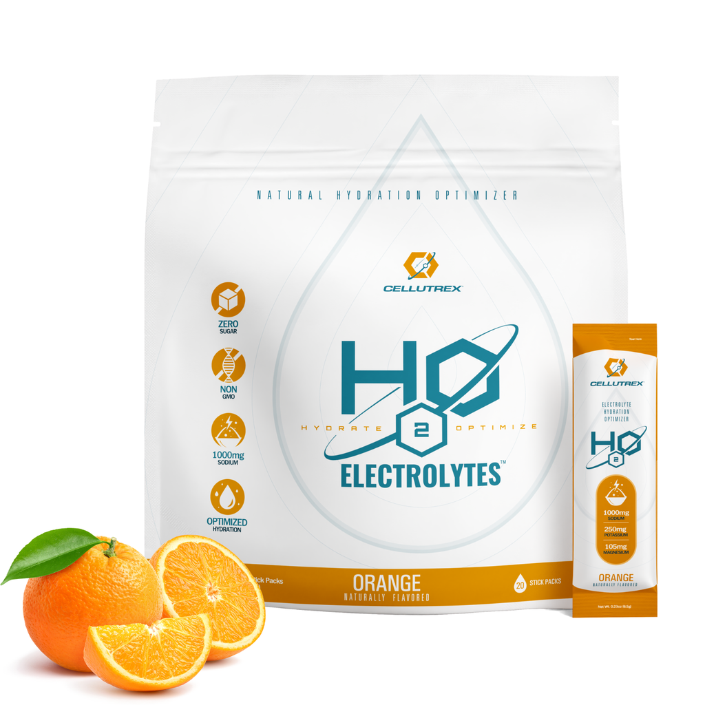 Orange zero sugar electrolyte powder packets for daily cellular hydration and wellness