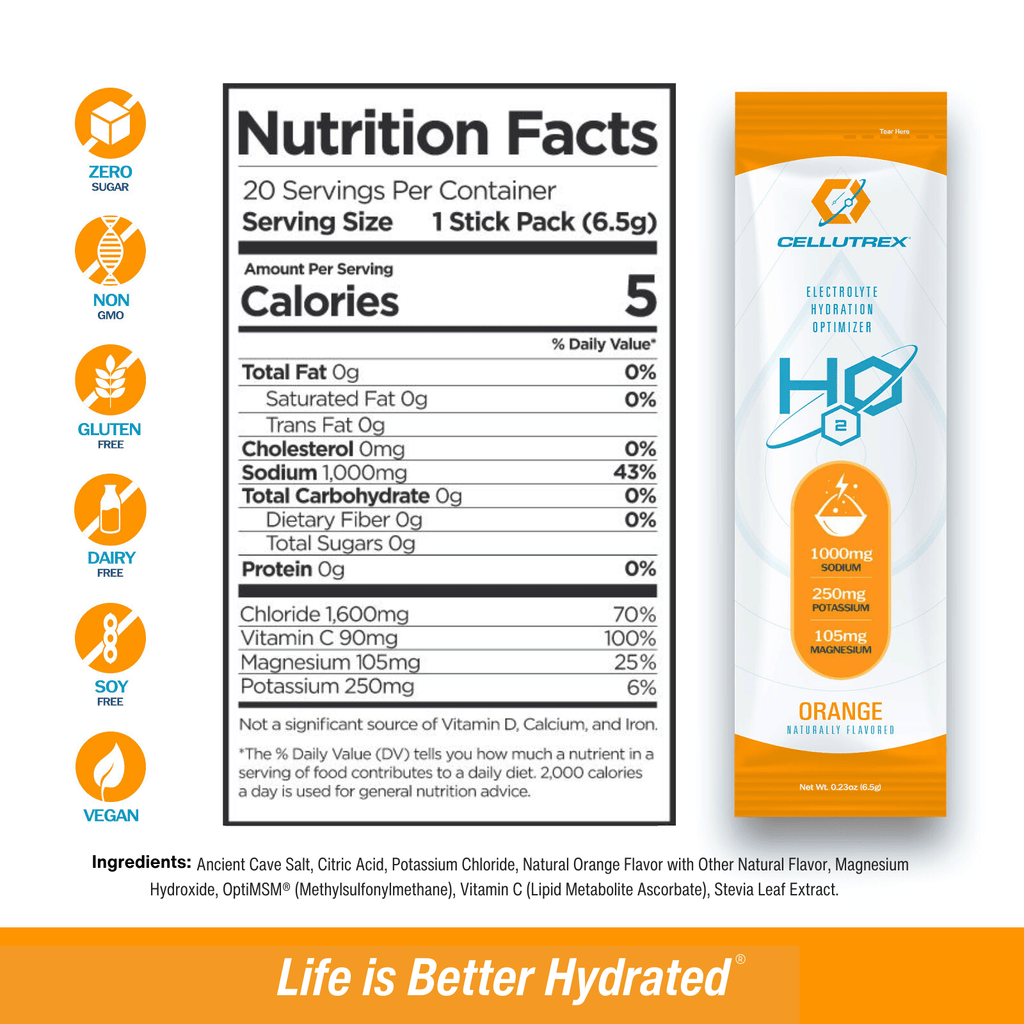 Orange zero sugar electrolyte powder packets for daily cellular hydration and wellness — view 2