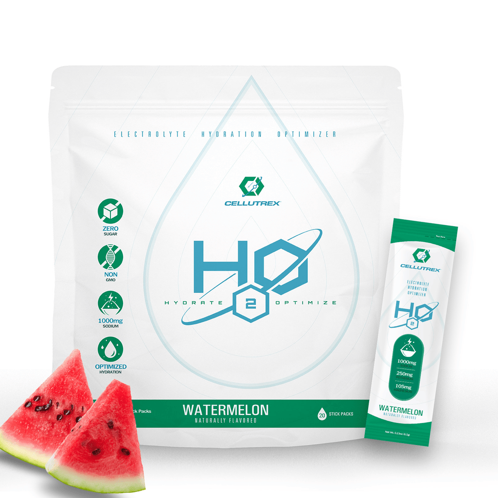 Watermelon zero sugar electrolyte powder packets by Cellutrex for daily wellness and rapid cellular hydration