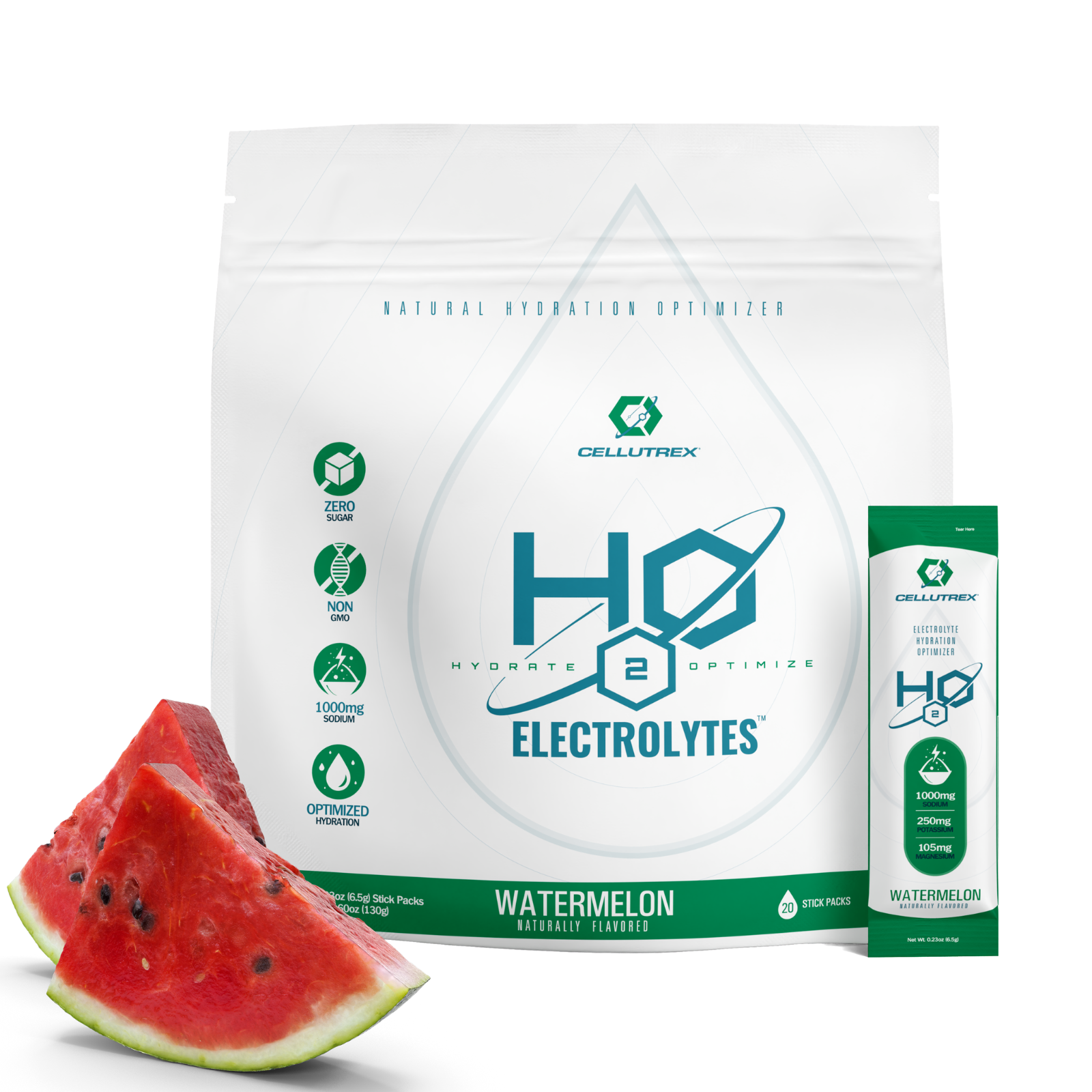 Watermelon zero sugar electrolyte powder packets for daily hydration and post-workout recovery