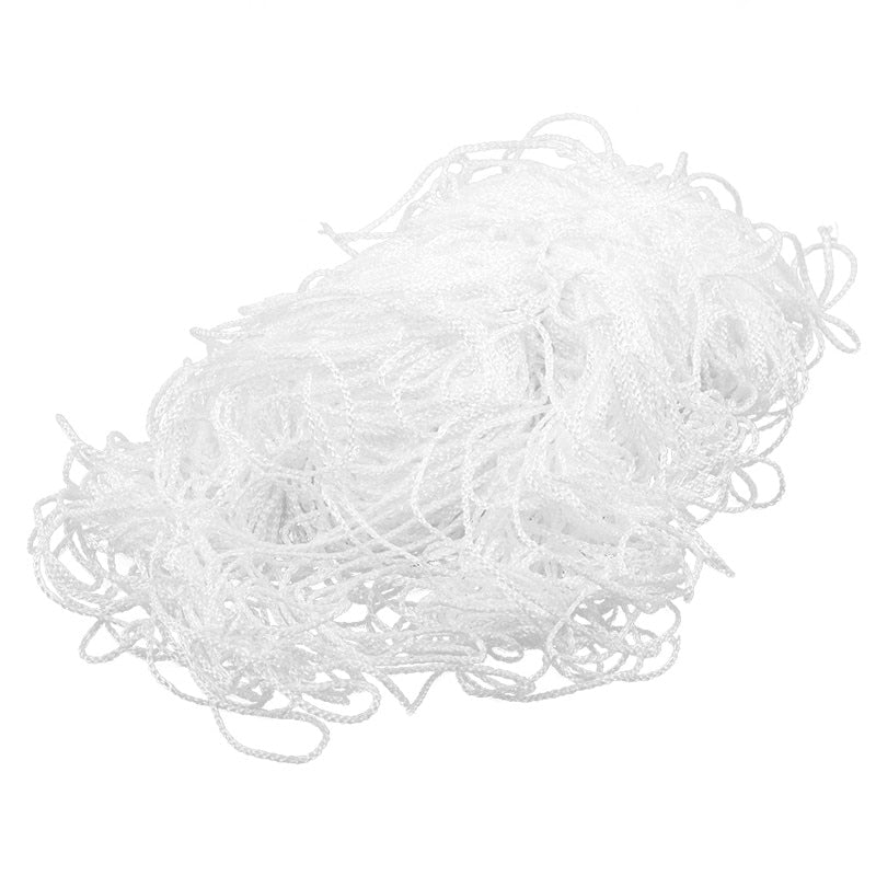 White polyester plant trellis netting supporting green vining vegetable plants in an outdoor garden