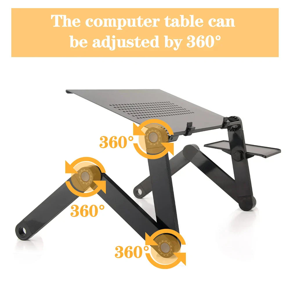 Adjustable aluminum laptop desk stand with an integrated mouse pad configured for ergonomic use anywhere — view 3