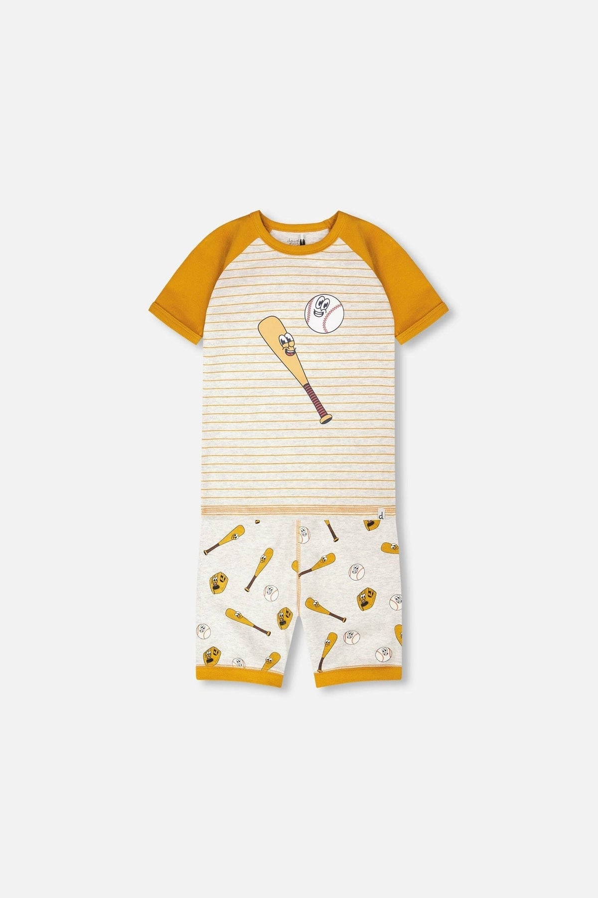 Organic Cotton Two-Piece Pyjama Set Grey Mix Baseball Print-0