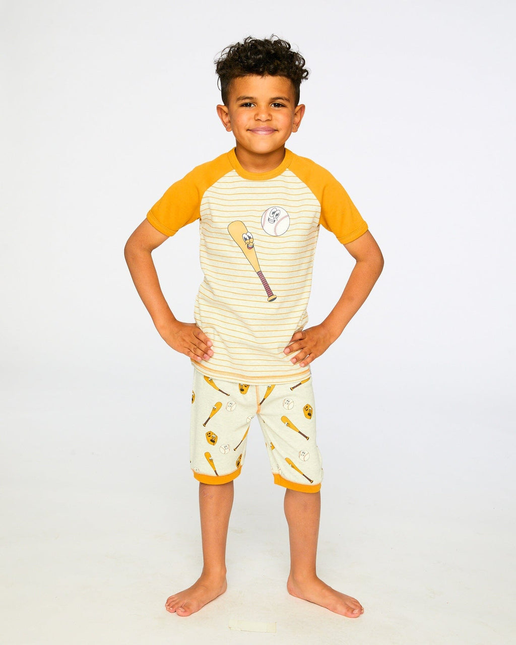 Organic Cotton Two-Piece Pyjama Set Grey Mix Baseball Print-1