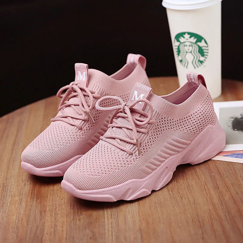 Fly weave casual running sneakers with breathable mesh upper and slip resistant rubber sole — view 2