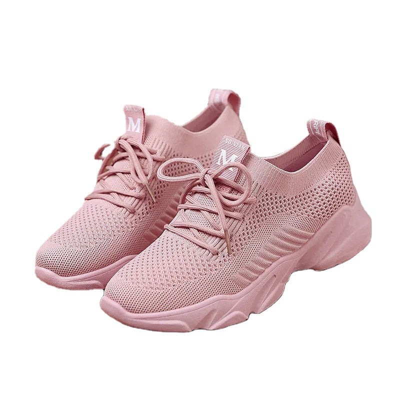 Fly weave casual running sneakers with breathable mesh upper and slip resistant rubber sole