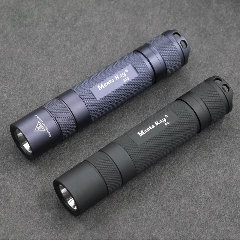 Manta Ray S10 EDC flashlight in black aluminum for camping and outdoor tactical use