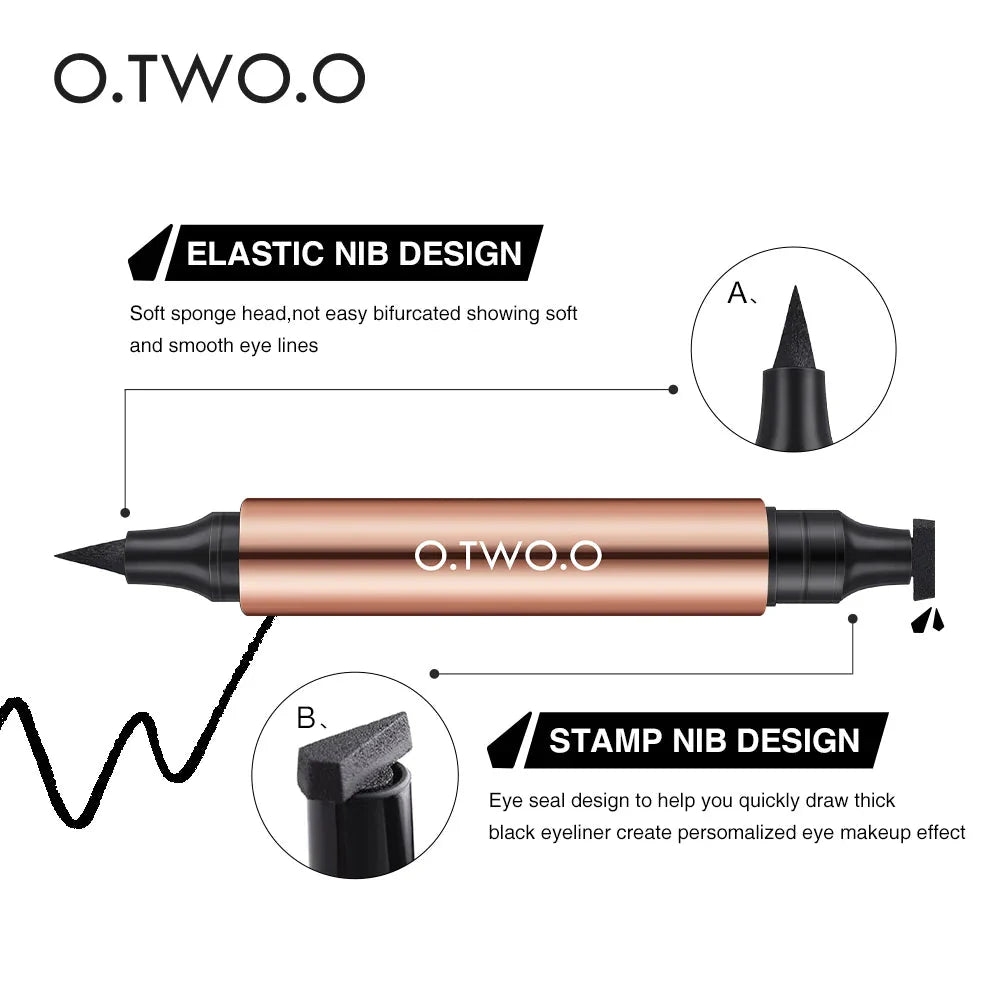 Black double-ended liquid eyeliner stamp pen with precision tip and wing stamp applicator — view 3