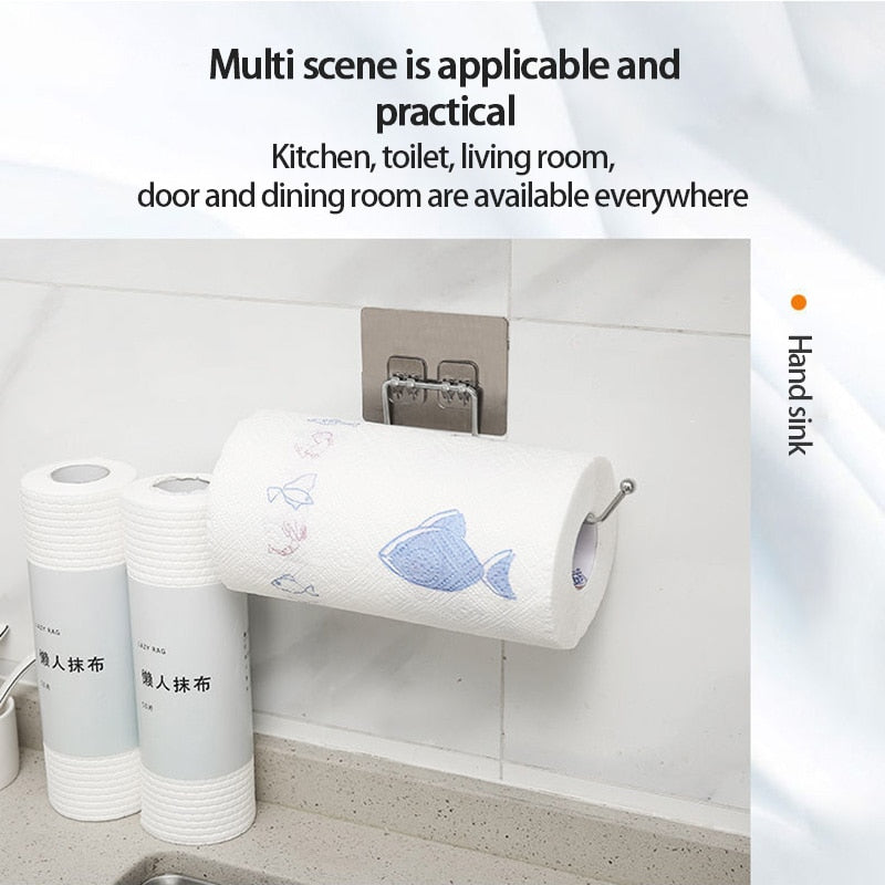 Silver stainless steel self-adhesive wall mount towel and paper roll holder for bathroom or kitchen. — view 5