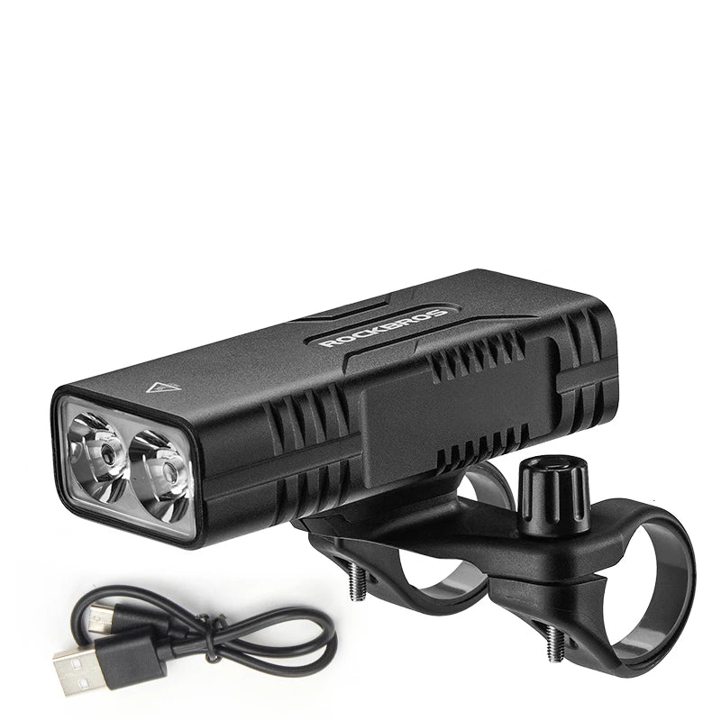 Black 850LM LED bike light with dual T6 lenses and a durable aluminum housing