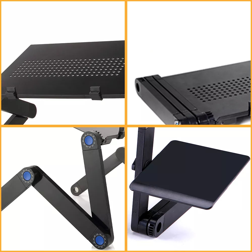 Adjustable aluminum laptop stand with an integrated mouse pad, set up as an ergonomic portable lapdesk — view 5