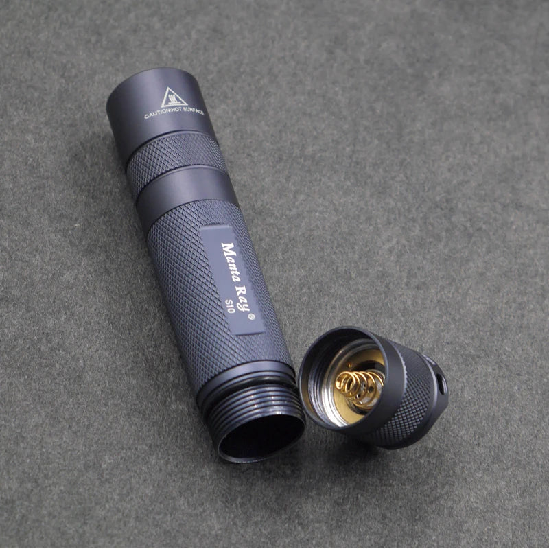Manta Ray S10 EDC flashlight in black aluminum for camping and outdoor tactical use — view 5