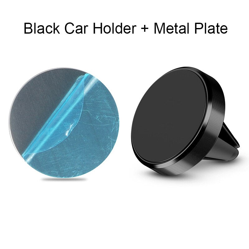 Universal magnetic phone mount in black aluminum alloy on a car dashboard — view 3