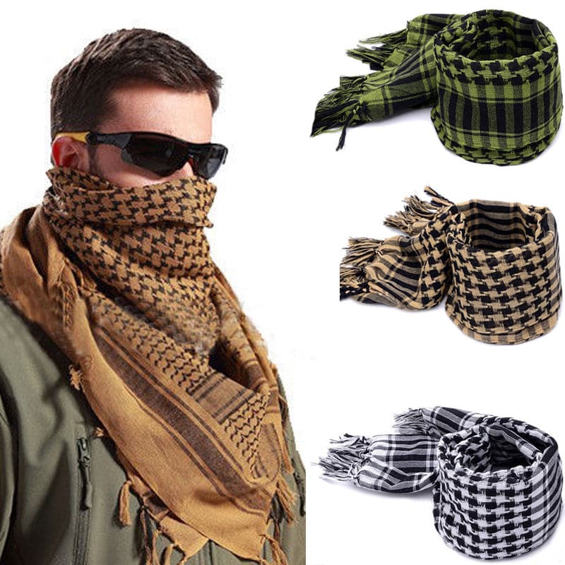 100 percent cotton tactical Keffiyeh neck scarf wrap in a versatile square for outdoor protection.