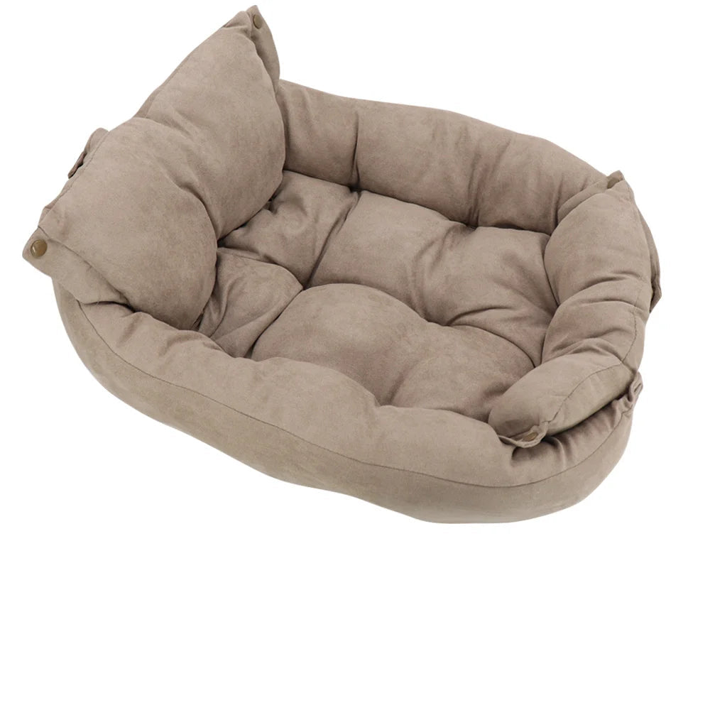 Brown 3-in-1 convertible pet bed and cotton mat for cats and small to medium dogs
