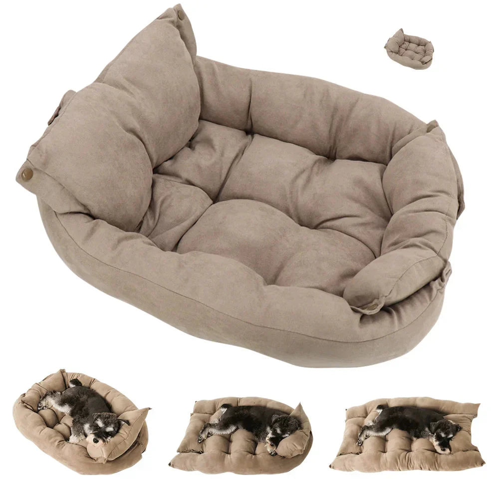 Brown 3-in-1 convertible pet bed and cotton mat for cats and small to medium dogs — view 3