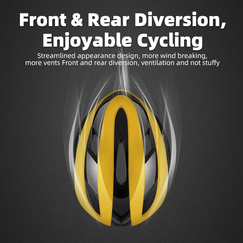 Ultralight yellow bicycle helmet with magnetic snap closure and aerodynamic ventilation vents for road cycling — view 5