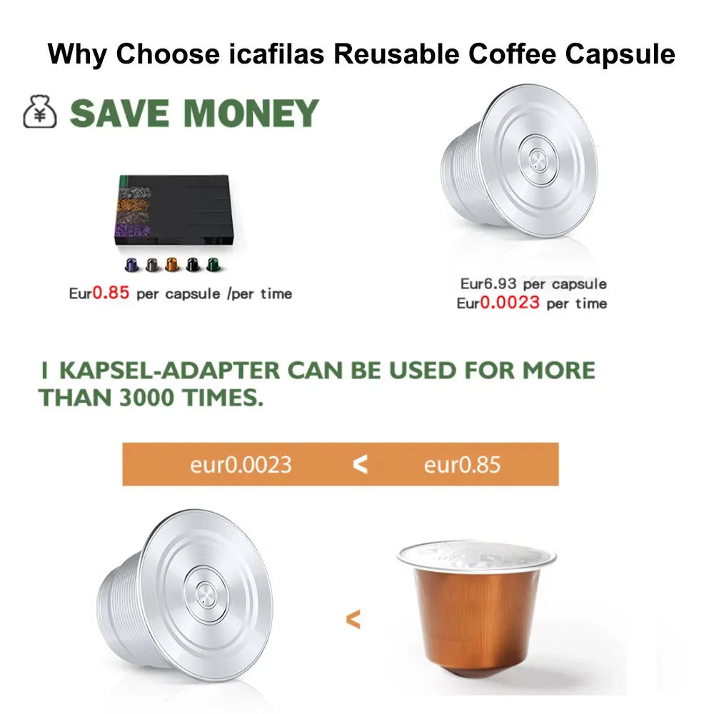 Steel reusable Nespresso pod in silver stainless steel, with included metal tamper spoon for espresso machines — view 5