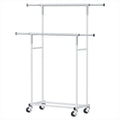 Silver and white Artiss double clothes rack with adjustable horizontal metal rods and rolling caster wheels