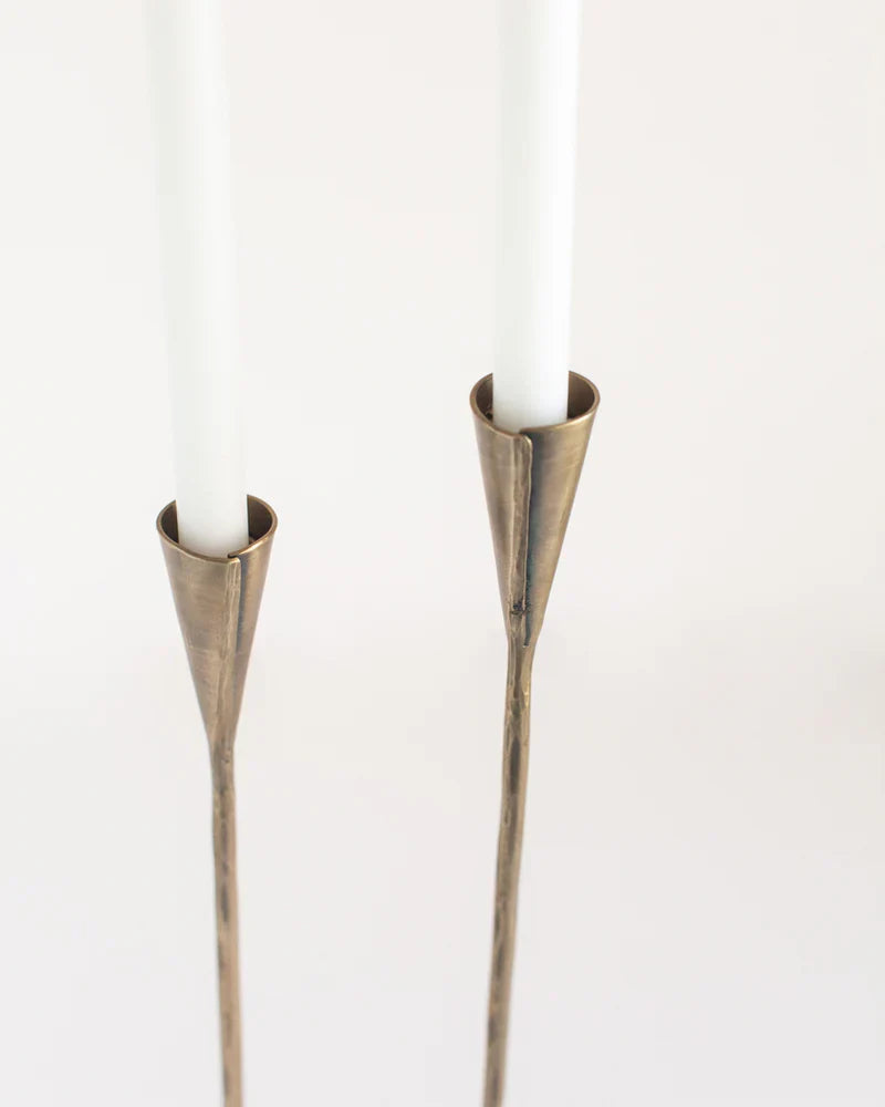 Hand-forged iron candle stands, set of two black metal taper candle holders with weighted bases — view 5